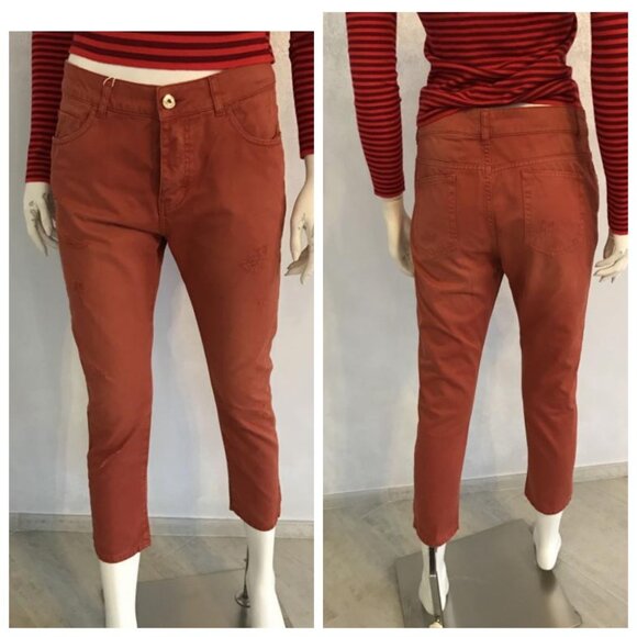 NWT ATOS LOMBARDINI cropped Italian boyfriend jeans in brick color